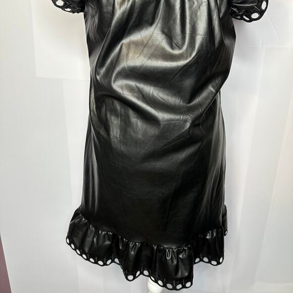 Stellah NWT $168 Small Black Faux Leather Goth Punk Alt Eyelet Babydoll Dress - Picture 11 of 14